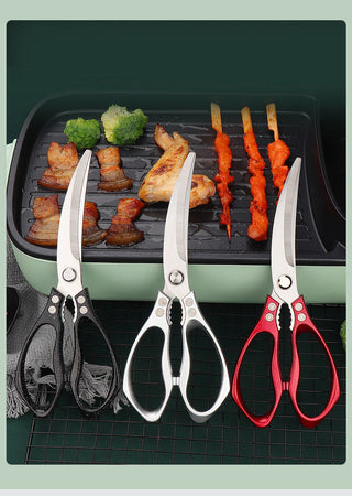 Stainless Steel Korean Barbecue Scissors Kitchen Multi-functional Anti Slip Serrated Scissors Thickened Chicken Steak Scissors Alodia Store