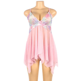 Plus Size Pajama Dress Flower Embroidery Nightwear Sling Nightdress Sleep Tops Nuisette Femme Lace Sleepwear Home Clothes Alodia Store