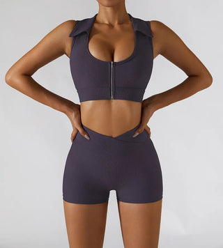Chest Zipper Yoga Suit Women's Tracksuits Seamless Gym Workout Clothes 2 PCS Sexy Sportswear High Waist Leggings Bra Sports Set Alodia Store