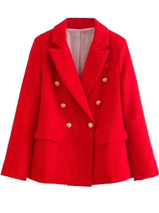 Fashion Women Beige Tweed Blazer Jacket For Office Lady Alodia Store