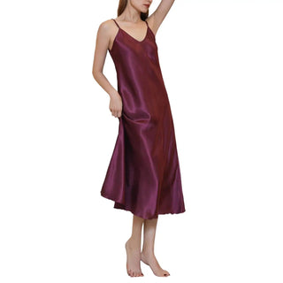 Women's Satin Nightgown Long Slip Sleep Dress Silk V Neck Sleepwear Solid Color Nightwear Alodia Store