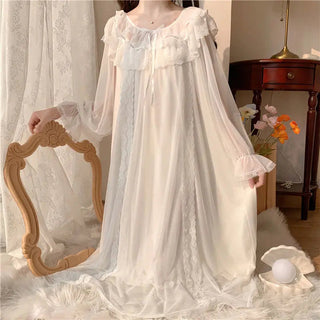 Long-sleeved Sexy Lace Home Clothes Night Gown Sleep Dress Alodia Store