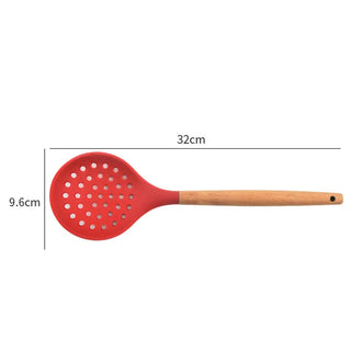 1Pcs Cooking Silicone Strainer Food Non-Stick Heat-Resistant Wooden Handle Colander Spoon Skimmer Strainer Cooking Kitchen Tools Alodia Store