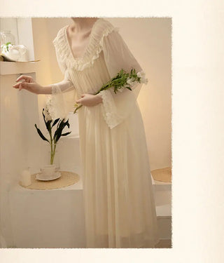2PCS Robe Set Female Court Style Satin Nightdress Sexy Lace Alodia Store