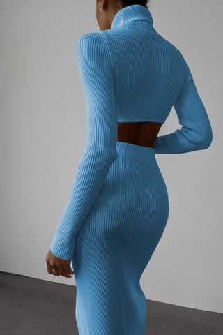 Chic Women Knitted Set Crop Tops and Skirt Clothing Alodia Store