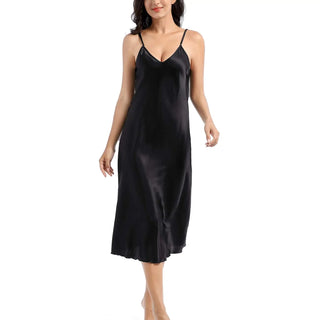 Women's Satin Nightgown Long Slip Sleep Dress Silk V Neck Sleepwear Solid Color Nightwear Alodia Store
