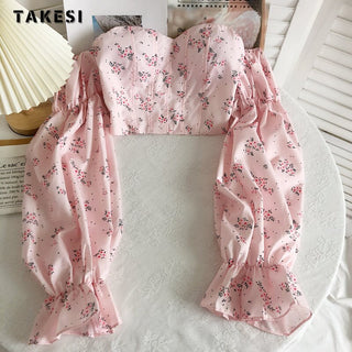 Summer Sexy High Street Off Shoulder Floral Print Puff Alodia Store