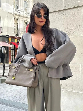 Coat Elegant V-neck Single Breasted Alodia Store