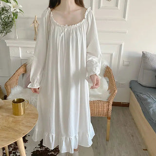 White Night Dress Women Korean Style Ruffles Alodia Store