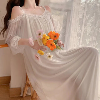 Long-sleeved Sexy Lace Home Clothes Night Gown Sleep Dress Alodia Store