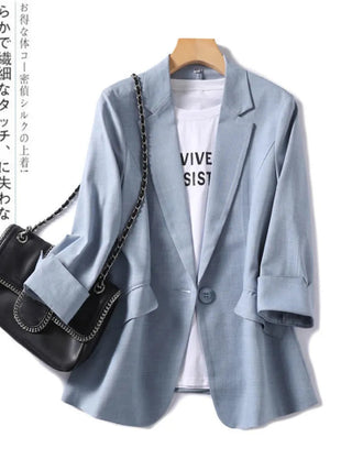 Fashion Woman Blazer Linen 100% Suit Jacket White Solid Casual Alodia Store
