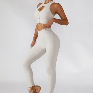 Chest Zipper Yoga Suit Women's Tracksuits Seamless Gym Workout Clothes 2 PCS Sexy Sportswear High Waist Leggings Bra Sports Set Alodia Store