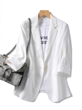 Fashion Woman Blazer Linen 100% Suit Jacket White Solid Casual Alodia Store