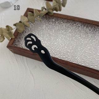 Traditional Wooden Black Hair Sticks Chinese Style Hairpins Carved Wood Hair Fork Vintage Chop Stick Headwear For Women Jewelry Alodia Store