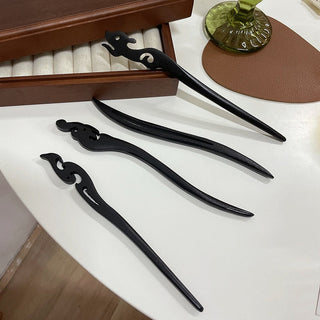 Traditional Wooden Black Hair Sticks Chinese Style Hairpins Carved Wood Hair Fork Vintage Chop Stick Headwear For Women Jewelry Alodia Store