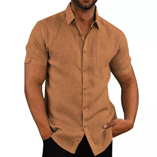 Summer Cotton Linen Shirts For Men Casual Short Sleeved Shirts Blouses Solid Turn-Down Collar Formal Beach Shirts Male Clothing ALODIA STORE