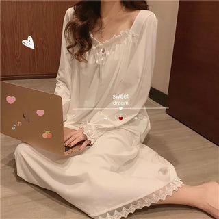 White Night Dress Women Korean Style Ruffles Alodia Store