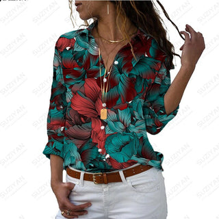 Women's SummerNew Shirt Long Sleeve Colorful Portrait 3D Digital Printing Women's Polo Button Casual Cardigan LongSleeve T-shirt Alodia Store