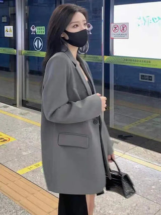 Gray Blazers Women Streetwear  Korean Style Alodia Store