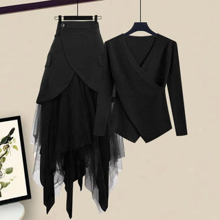 Black Skirt Two Piece Set Alodia Store