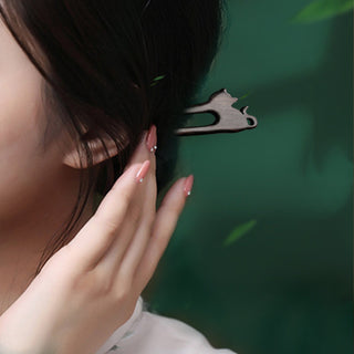 Chinese Wood Hair Sticks Hair Barrettes Red Sandalwood Rabbit Clips Vintage Style Hairpin Accessories for Women Bun Maker ML Alodia Store