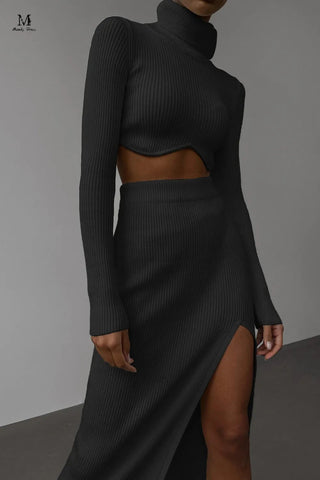 Chic Women Knitted Set Crop Tops and Skirt Clothing Alodia Store