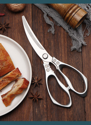 Stainless Steel Korean Barbecue Scissors Kitchen Multi-functional Anti Slip Serrated Scissors Thickened Chicken Steak Scissors Alodia Store