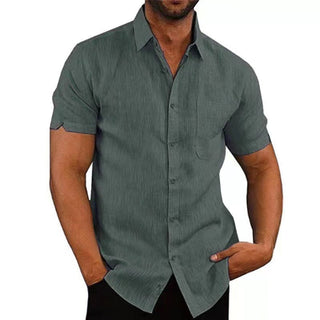 Summer Cotton Linen Shirts For Men Casual Short Sleeved Shirts Blouses Solid Turn-Down Collar Formal Beach Shirts Male Clothing ALODIA STORE