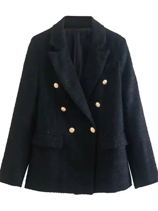 Fashion Women Beige Tweed Blazer Jacket For Office Lady Alodia Store