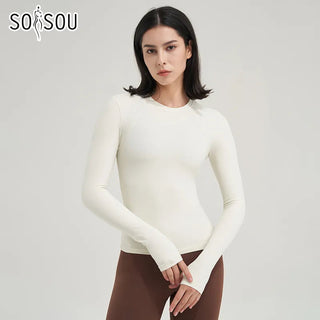 SOISOU Nylon Gym Top Yoga Shirt Fitness Sport Women Clothing Elastic Breathable Pilates Long Sleeve Tops 5 Colors 4 Size Alodia Store