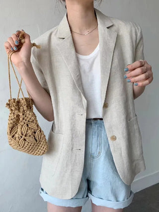 Cotton Linen Short-sleeved Coat Loose Alodia Store