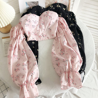 Summer Sexy High Street Off Shoulder Floral Print Puff Alodia Store