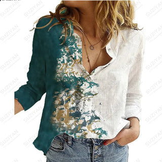 2023Women's Spring New LongSleeve Shirt Gradient Speckled 3D Printing Hot Selling Women's Polo Collar Single breasted Casual Top Alodia Store