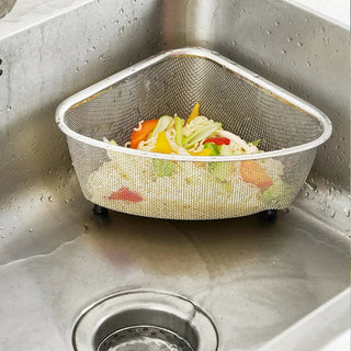1pc Stainless Steel Triangle Sink Drain Basket Kitchen Triangle Filter Basket Fruit and Vegetable Storage Drain Rack Basket Alodia Store