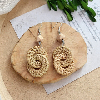 Wooden Vintage Earrings For Women Bohemian Style  Geometric Wood Earrings 2022 Trendy Retro Rattan Earrings Statement Jewelry Alodia Store