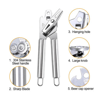 Can Opener Kitchen Accessories Gadget Sets Bottle Openers Stainless Steel Ergonomic Manual Kitchen Tools Free 2 Blades Alodia Store