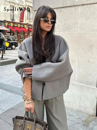 Coat Elegant V-neck Single Breasted Alodia Store