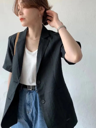 Cotton Linen Short-sleeved Coat Loose Alodia Store