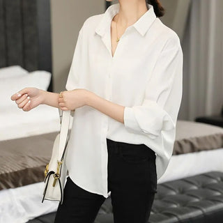 Satin Shirt Womens Clothing Silk Shirts Vintage Blouse Office Lady Sheer Top Longsleeve Dress Shirt  Ladies Overshirt Alodia Store