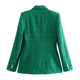 Fashion Women Beige Tweed Blazer Jacket For Office Lady Alodia Store