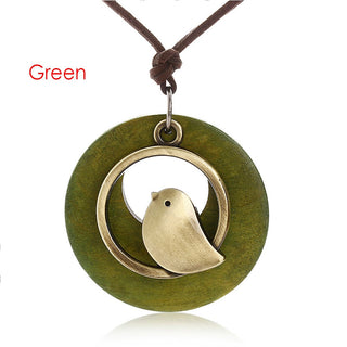 Vintage Wooden Bird Pendant Necklaces Boho Ethnic Style Metal Hollow Necklaces Retro Long Sweater Chain Rope Jewelry for Women Alodia Store