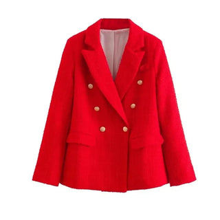 Fashion Women Beige Tweed Blazer Jacket For Office Lady Alodia Store