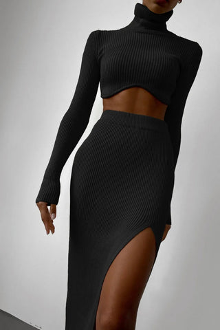 Chic Women Knitted Set Crop Tops and Skirt Clothing Alodia Store