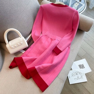 Fashion Women V Neck Hit Color Knitted Golden Alodia Store