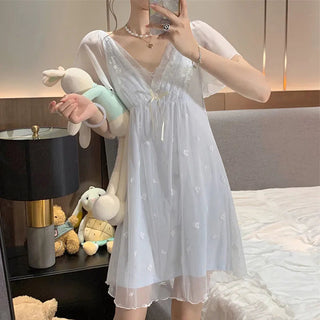Long-sleeved Sexy Lace Home Clothes Night Gown Sleep Dress Alodia Store