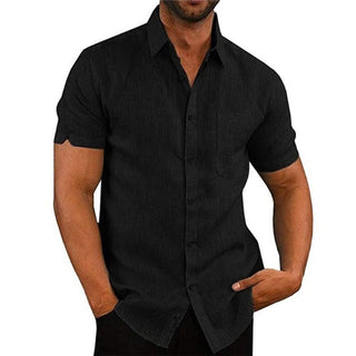 Summer Cotton Linen Shirts For Men Casual Short Sleeved Shirts Blouses Solid Turn-Down Collar Formal Beach Shirts Male Clothing ALODIA STORE