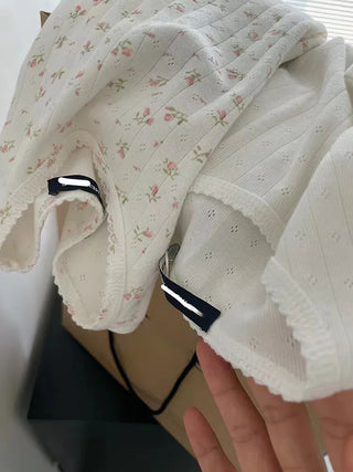 Floral Hollow Out Slim T-Shirts Women 2022 Autumn Vintage Solid Round Neck Long Sleeve Y2k Tops Sweet Cute Cotton T Shirt Femme Alodia Store