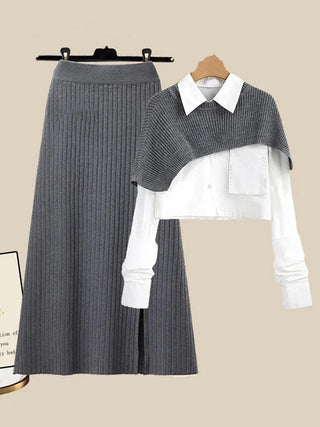 Women's Shawl Shirt Three-piece Set+High Waist Knitting Half-body Skirt Set Women Fashion 3 Piece Set Alodia Store