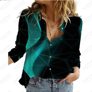 2023Women's Spring New LongSleeve Shirt Gradient Speckled 3D Printing Hot Selling Women's Polo Collar Single breasted Casual Top Alodia Store