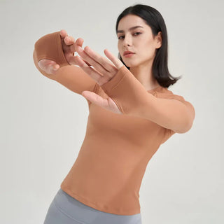 SOISOU Nylon Gym Top Yoga Shirt Fitness Sport Women Clothing Elastic Breathable Pilates Long Sleeve Tops 5 Colors 4 Size Alodia Store